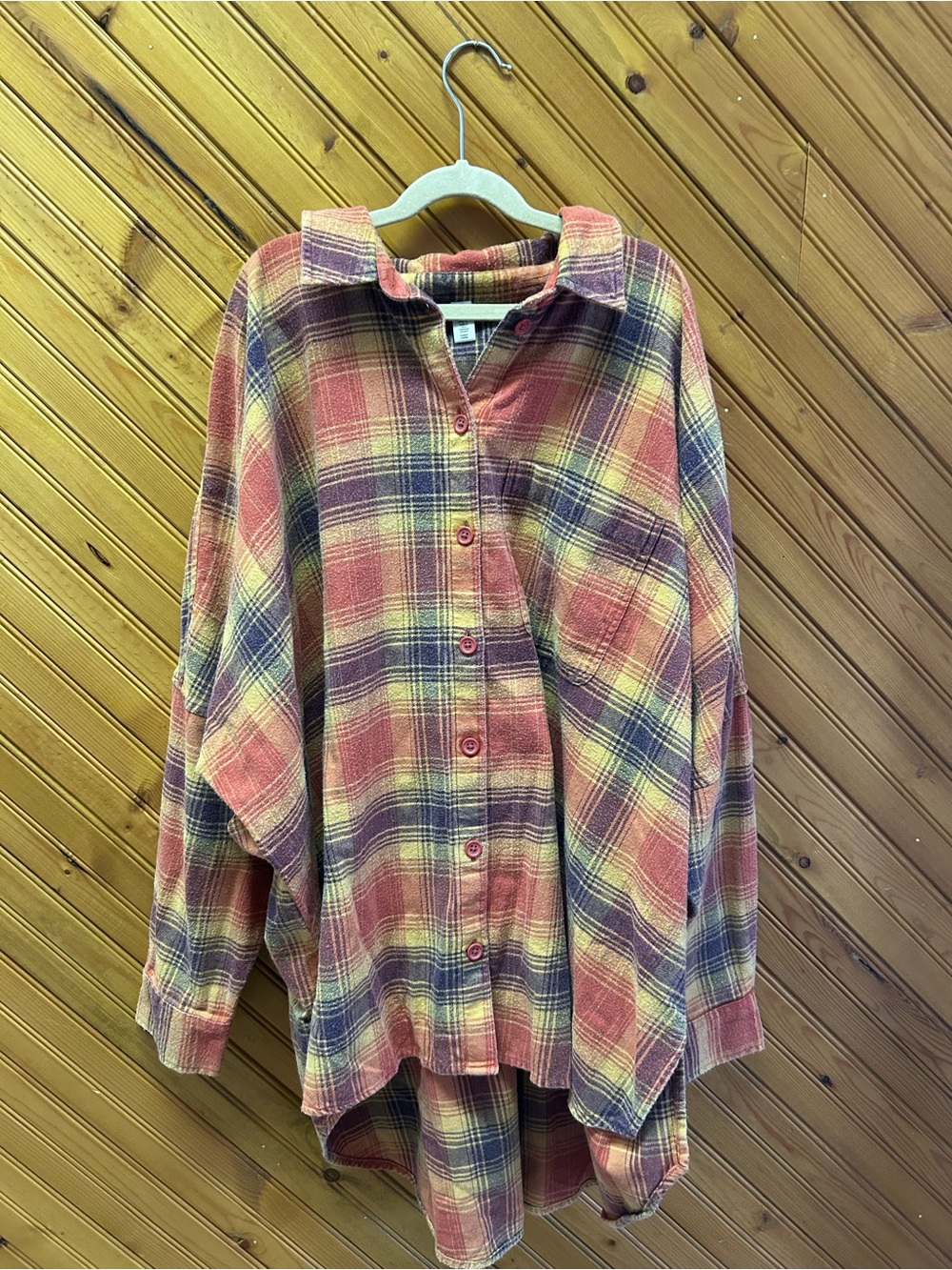 bp Plaid Button-Down Shirt in Coral, Yellow & Navy